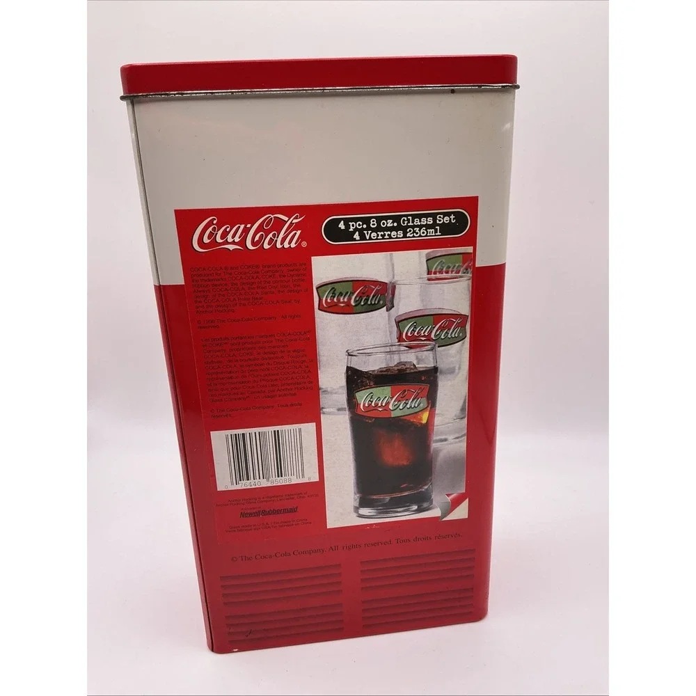 Coca Cola 1999 Coke Vending Machine Tin with 4 pc. 8 oz. Glass Set inside tin